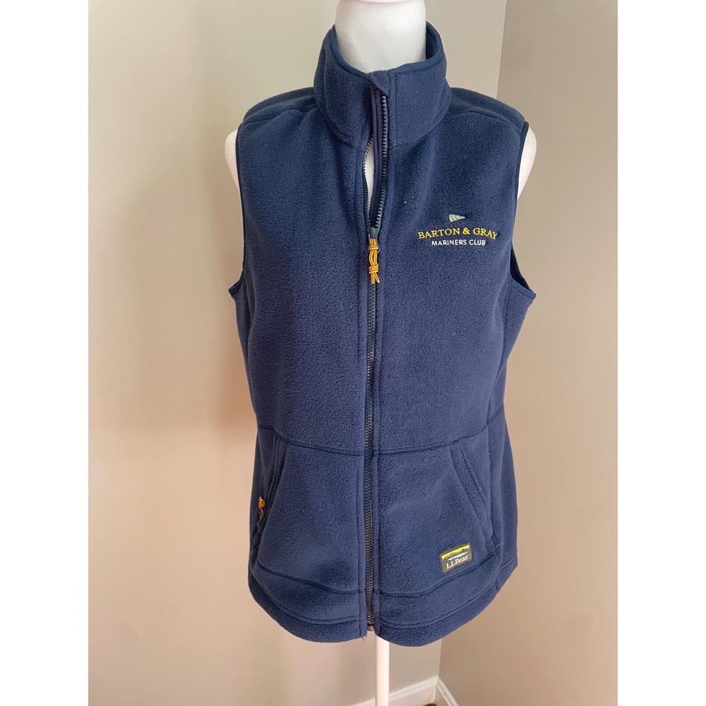 L.L. Bean Women M Fleece Vest Navy Blue Zip Mariners Club‎ Logo Boat Gorpcore *